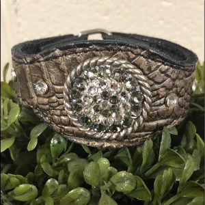Genuine Leather Bracelet With Crystals